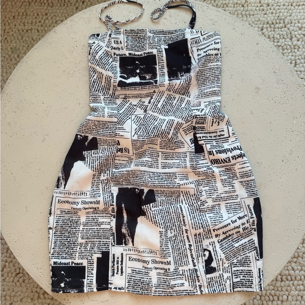 Newspaper Print Black and White Mini Dress